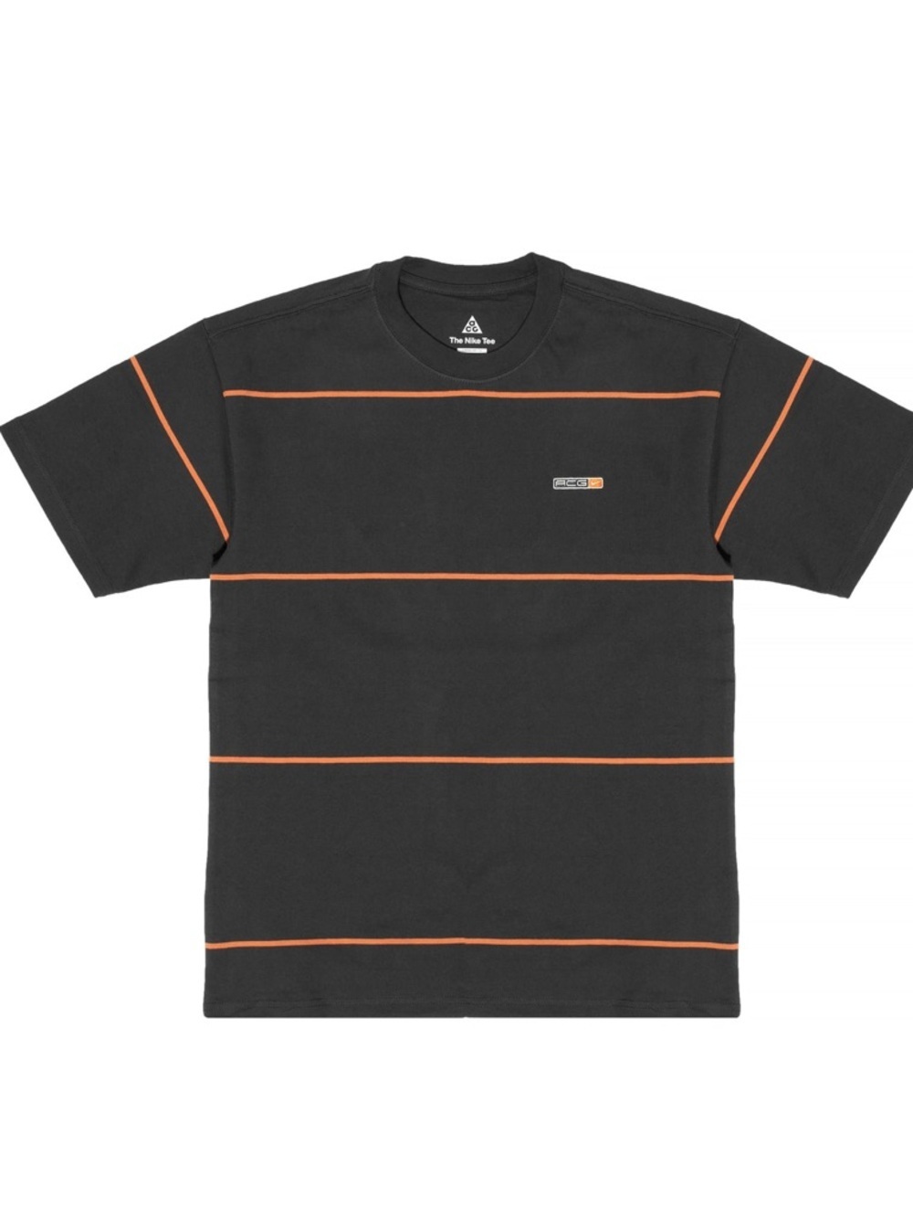 NIKE ACG MENS SMOKE  GREY & RUST STRIPED SS TEE SIZE: XS